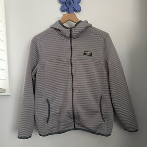 L.L. Bean Large Petite Airlight Knit Full Zip Up Hoodie Grey Travel Outdoor Gorp